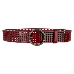 6196 Women Wide Waist Vintage Leather Belt With Round Buckle (dark Red